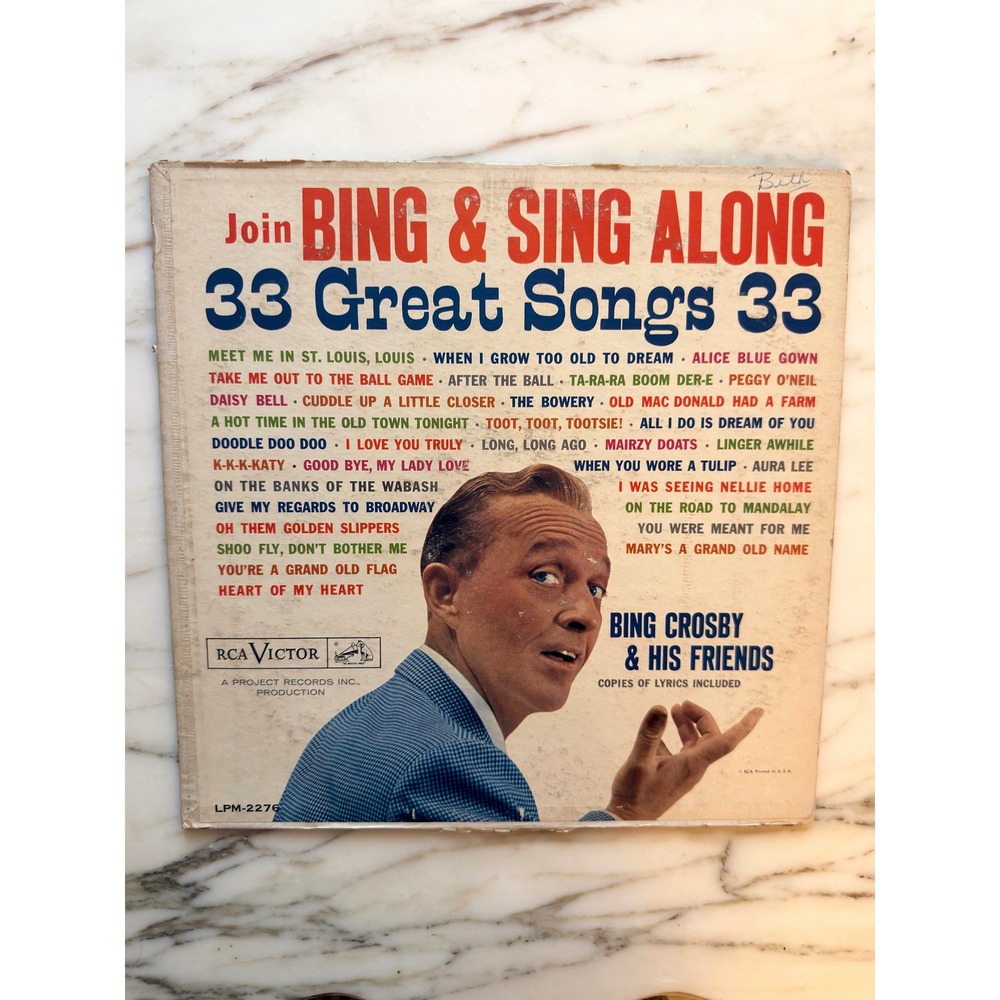 Vintage Bing Crosby Bing & Sing Along 33 Great Songs RCA Victor Vinyl LP